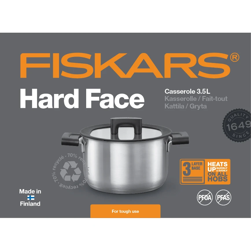 Fiskars Hard Face Steel Braadpan Met Deksel 3 Fiskars Hard Face Steel Braadpan Met Deksel - Afbeelding 3